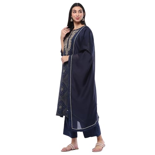 BIBA Women's Indigo Modal Solid A Line Suit Set (SKD10079AW24IND_Blue