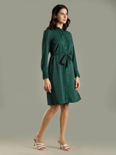 Polyester Spread Collar Shirt Dress