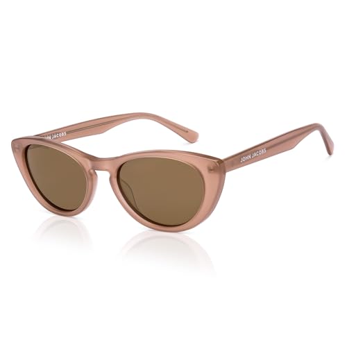 John Jacobs | Transparent Brown | Full Rim Cat Eye Stylish & Premium UV Protected Sunglasses | Acetate Lines | Polarized and 100% UV Protected | Women | Extra Wide | JJ S17346
