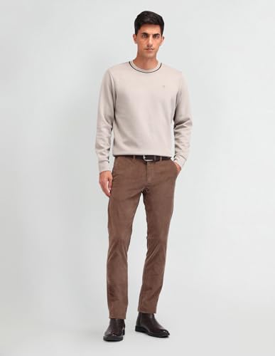 Arrow Men's Tan Patterned Knit Crew Neck Long Sleeve Casual Cotton Regular Fit Sweatshirt (ARAISS3983_Tan_XL)
