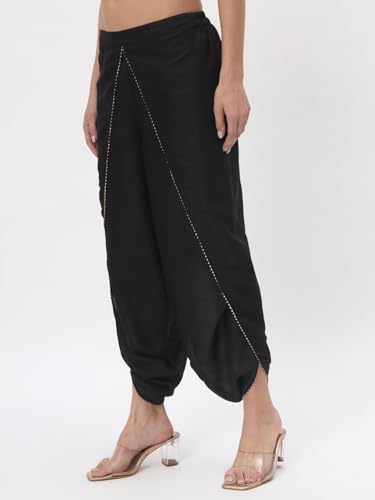 studio rasa Women's Chroma Solid Embellished Dhoti for Festive Wedding Fusionwear (BTWC52305S_Black_Small)