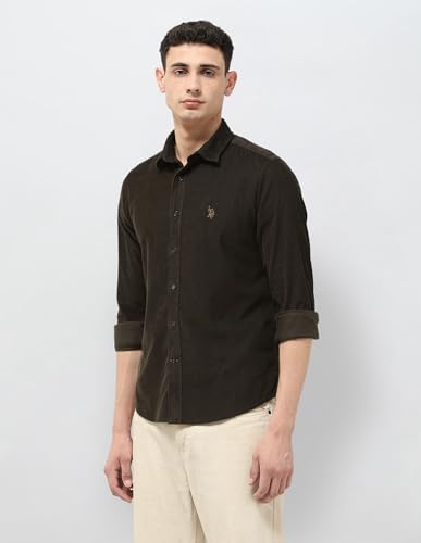 U.S. Polo Assn. Denim Co. Men's Corduroy Regular Fit Shirt (UDSHT1884_Dark Brown_40)