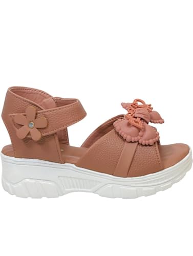XMARTY Kids Girls Beautiful & Comfortable Sole Sandals | Stylish Block Heel Ankle Strap Sandals | Sandals Party Wedding Strappy (Pack Of 1) (Brown, UK Footwear Size System, Toddler, Age Range, Medium, 3 Years, 3.5 Years)