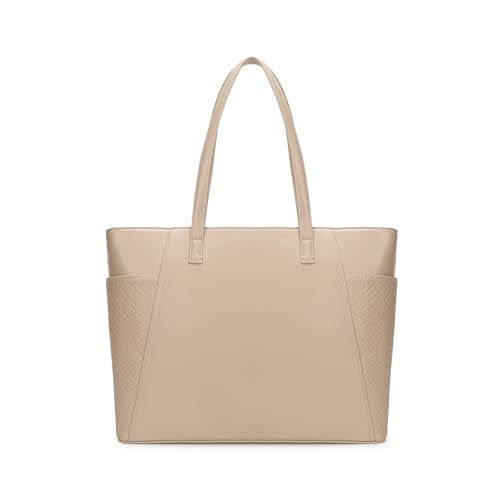 Fastrack Gridlock Tote | Woven Faux-Leather Women's Handbag | Laptop Tote with Textured Side Pockets & Gold Hardware
