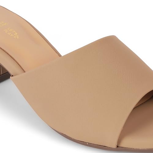 tresmode LISMULE Women's Block Heels Sandals Stylish Footwear Beige, 5 Uk / 38 EU - Almond Open Toe Ladies Shoewear Soft Comfortable Sandals Leather Durable