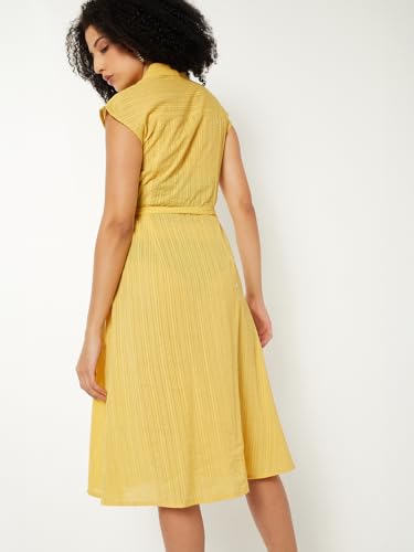 Max Women Striped Shirt Midi Dress (Yellow_M)