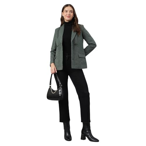 Latin Quarters Women Green Full Sleeve Solid Casual Coat_XL