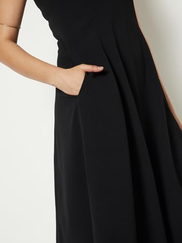 Max Women's Cotton Blend A-Line Below The Knee Dress (T26TT1001_Black