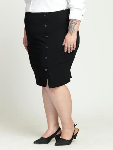 wild U Women Plus Size Skirt | Formal Office Wear | Waist Elastic | Stretchable | Knee Length | (Black, Waist - 44")