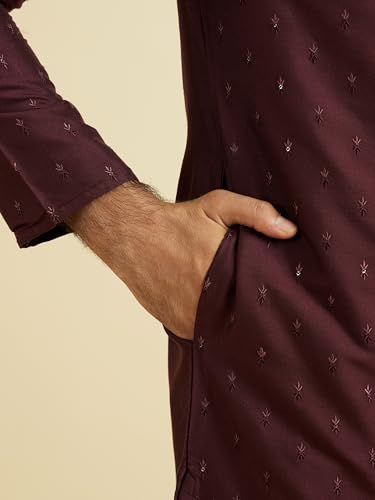 Manyavar Men's Viscose Blend Embellished Classic Kurta Pyjama Set (Wine,XXL)