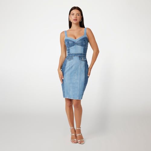GUESS Women Washed Shoulder Straps Sleeveless Bodycon Dress