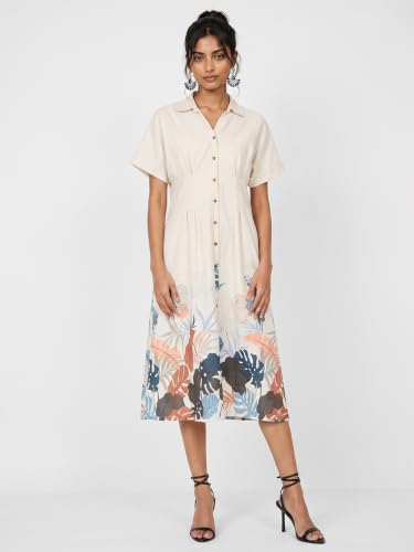 Max Women Printed Shirt Dress (White_L)