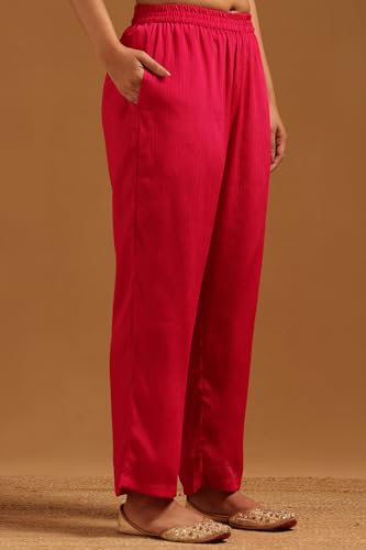 Soch Womens Fuchsia Chinon Zari Embroidered Salwar Suit