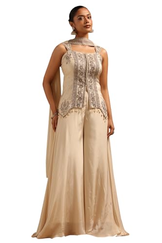 Soch Womens Cream Tissue Floral Salwar Suit With Sequins