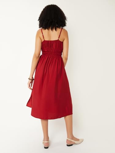 Max Women Solid A-line Midi Dress (Red_S)
