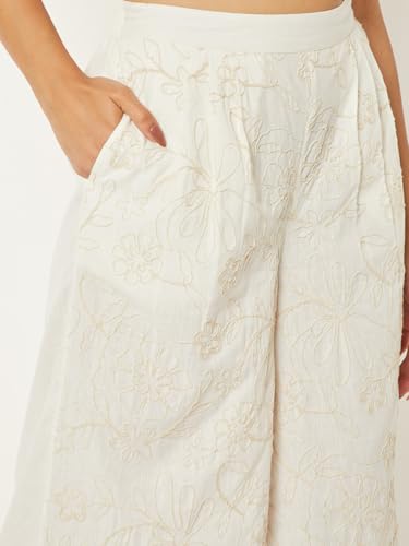 Max Women Embroidered Palazzos (White_M)