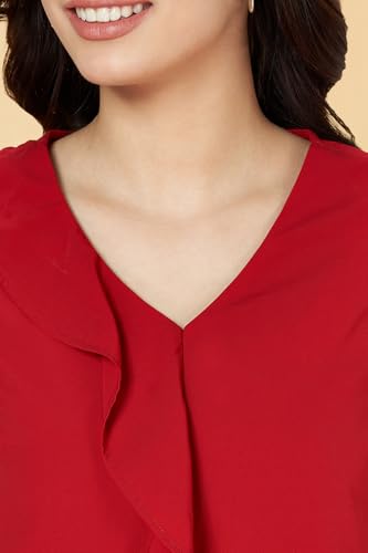 Annabelle by Pantaloons Women's Regular Fit T-Shirt (110152402004_Savvy Red L)