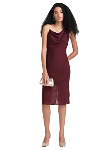 Kazo Women's Polyester Bodycon Midi Casual Dress (124488PRTRYLM_Red