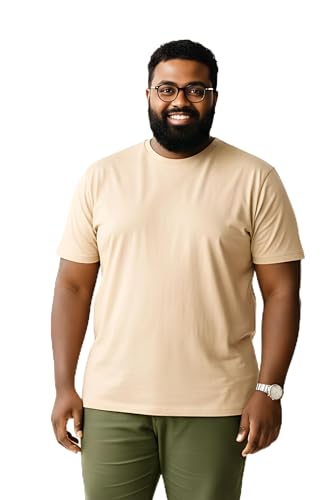 BRATMAZ Plus Size Men's Cotton T-Shirt, Beige, Crew Neck, Half Sleeve, Classic Fit, Casual Wear (in, Alpha, 5XL, Plus)