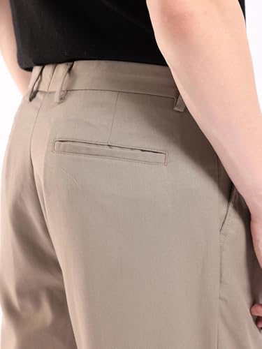 RARE RABBIT Men's Windsor Dark Beige Cotton Plain Relaxed Fit Trouser