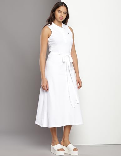 Tommy Hilfiger Women's Cotton Fit and Flare Midi Casual Dress (F23HWDR014_White