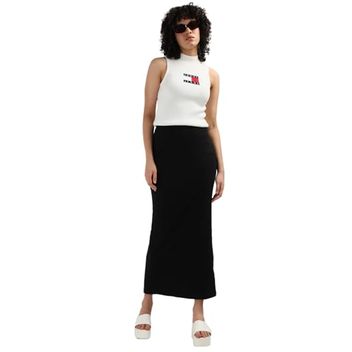 Tommy Hilfiger Black Cotton Solid Women Slim Fit Maxi Skirt