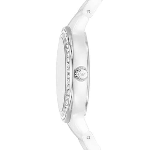 Emporio Armani Ceramic Analog Silver Dial Women Watch-Ar70013, White Band