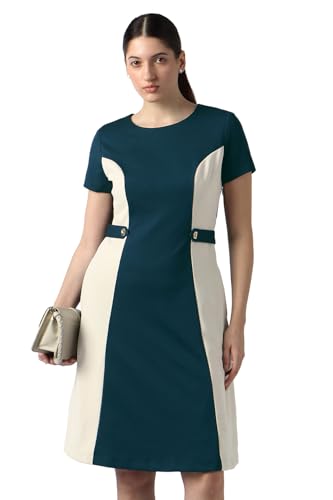 Women Teal Patterned Knee Length Formal Dress