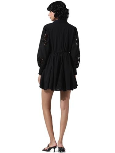ONLY Women Self Design Black Cotton Mini Length Fit and Flare Dress