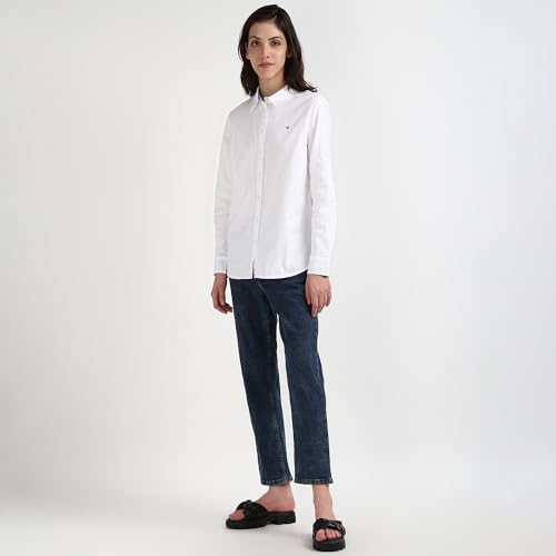 Tommy Hilfiger Women White Solid Cotton Full Sleeve Shirt