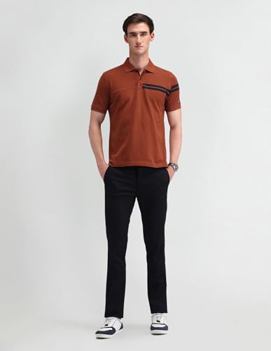 Arrow Sports Men's Striped Regular Fit Polo Shirt (ASAITS3226_Rust
