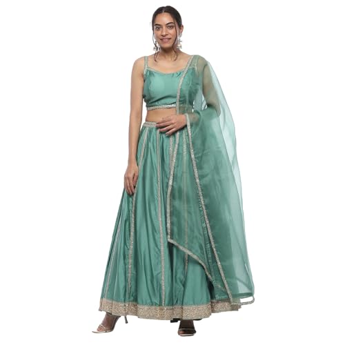 Biba Women's Chanderi Silk Lehenga Set (SKDHVYOCWR10609AW24SEGRN_Sea Green_34)