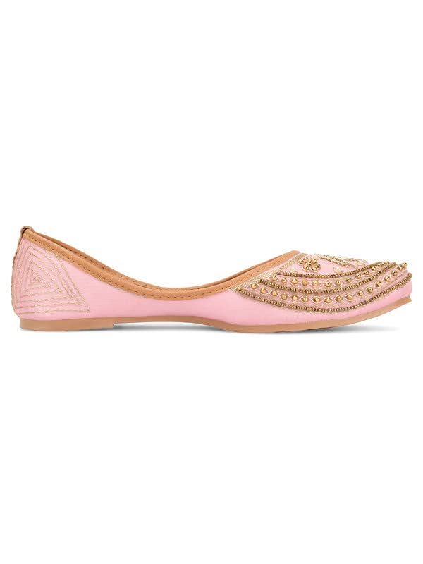 DESI COLOUR Mojari Punjabi Jutti for Women Ethnic Footwear- Dabka Work (Pink, Numeric_7)