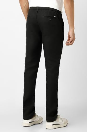 Men Black Textured Slim Fit Trousers