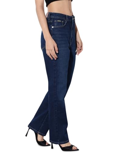 ONLY Women's Straight Fit Mid Rise Blue Jeans