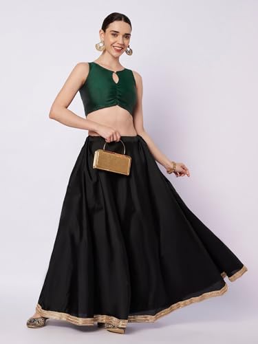 studio rasa Women's Silk Blend Solid Key-Hole Readymade Crop Top for Festive Party Wedding(TPWC12605L_Green_Large)