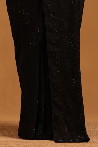 Soch Womens Black Georgette Botanical Saree With Stone Work