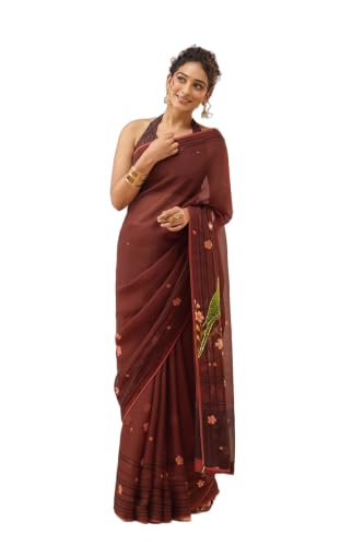 Taneira Brown Sequin Viscose Organza SareeWith Unstitched Blouse(SACP01AD5840-Brown)