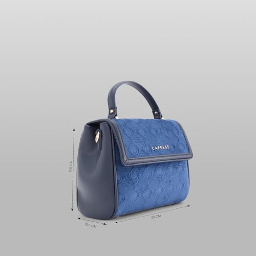 Caprese Katherine Medium Monogram Velvet Sling Bag for Women | Elegant Multi-Compartment Crossbody & Shoulder Bag with Adjustable Strap | Perfect for Party & Travel (Midnight Blue)