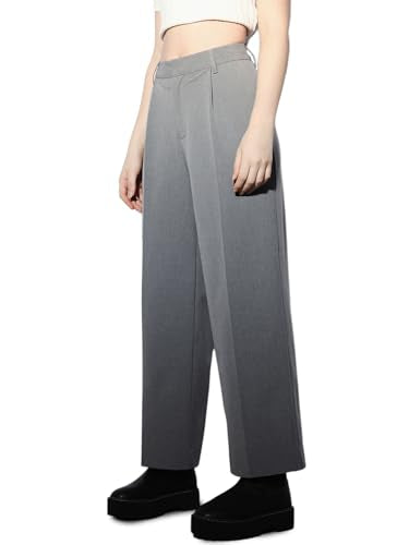 ONLY Women Solid Straight Fit Casual Grey Pants