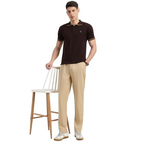 United Colors of Benetton Relaxed Fit Mid Rise Solid Trousers (Size : 38) - 26P4CTWB0935I901 Beige
