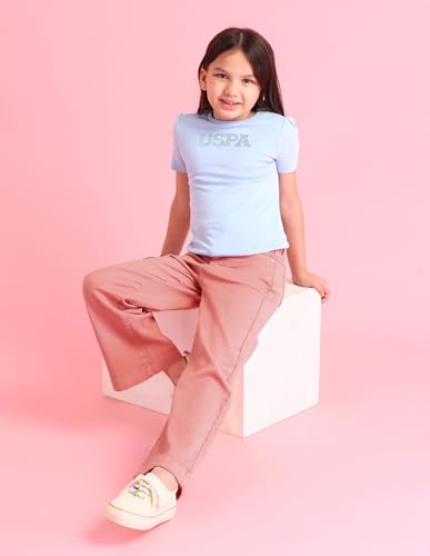U.S. POLO ASSN. Kids Flared fit Girls Cotton Jeans (UGJENON0016_Pink_13-14Y)