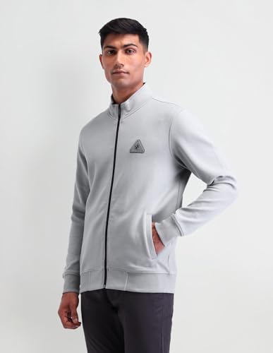 Arrow New York Mens Grey Solid High Neck Long Sleeve Casual Cotton Regular Fit Sweatshirt (ANAISS3929_Grey_XL)