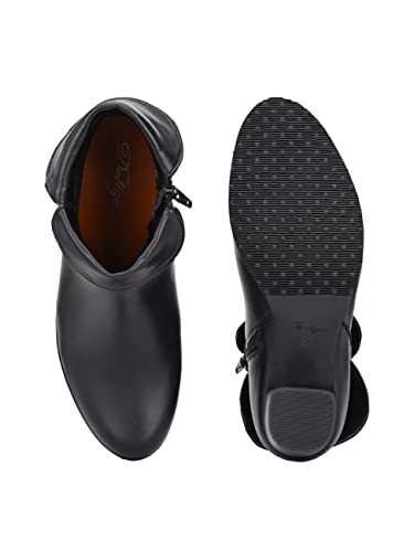 Delize Black Women Vegan Leather mid Heel Boots