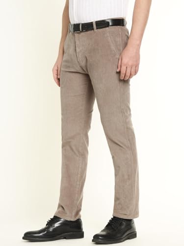 Hancock Men Cotton Solid Slim Fit Trousers Beige Size 38, Ideal for Work and semi Formal Occasions, Perfect for Office and Formal wear, Classic Silhouette with Modern Comfort