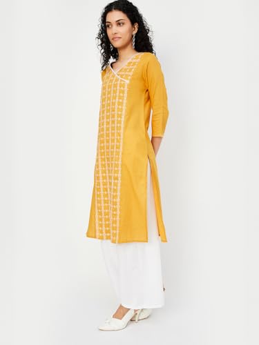 Max Women's Cotton Blend Regular Kurta (MAEKSP25AR_Mustard