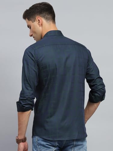 Monte Carlo Mens Regular Fit Full Sleeve Collar Shirt Navy Blue L