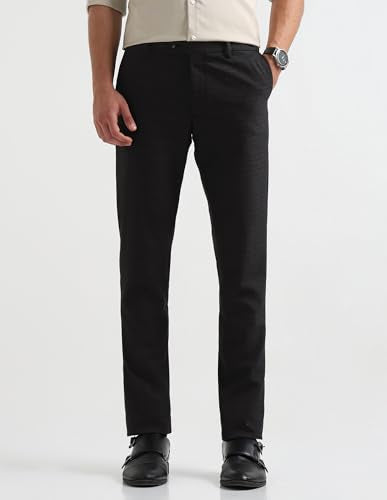 Arrow Men's Heathered Mid Rise Trousers (ARAKTR2082_Black_30)