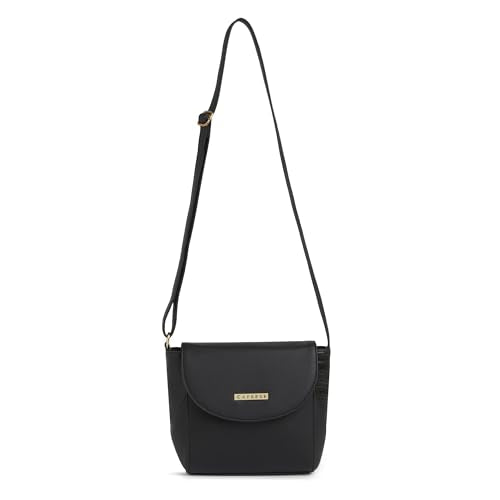 Caprese Vani Medium Sling Bag for Women with Adjustable Strap, Zipper & Magnetic Button Closure | Versatile Handbag with Back Zip for Everyday Use, Travel, and Special Occasions (Black)