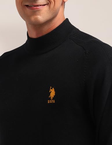 U.S. POLO ASSN. Men's Black Solid High Neck Long Sleeve Casual Cotton Regular Fit Sweater (USSWE2252_Black_3XL)